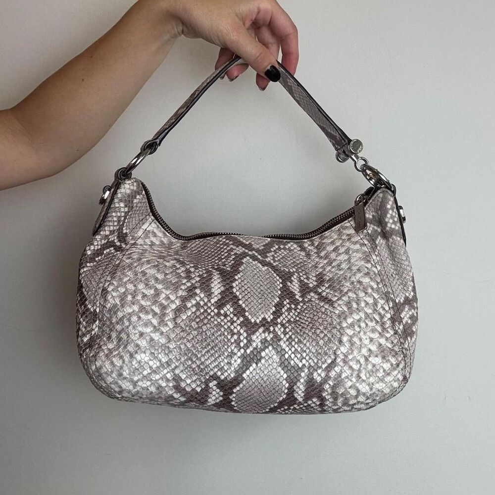 Michael Kors Y2K silver & gray snake print leather hobo shoulder bag